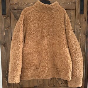 Dip Teddy Sherpa Pullover Sweater Tan Cozy Fleece Size XL plush